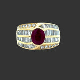 Oval Ruby, Diamond and 18K Yellow Gold Ring