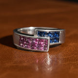 Pink and Blue Sapphire Platinum Bypass Ring