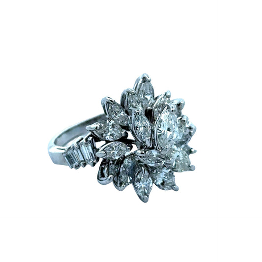 1970's Diamond and Platinum Cluster Ring