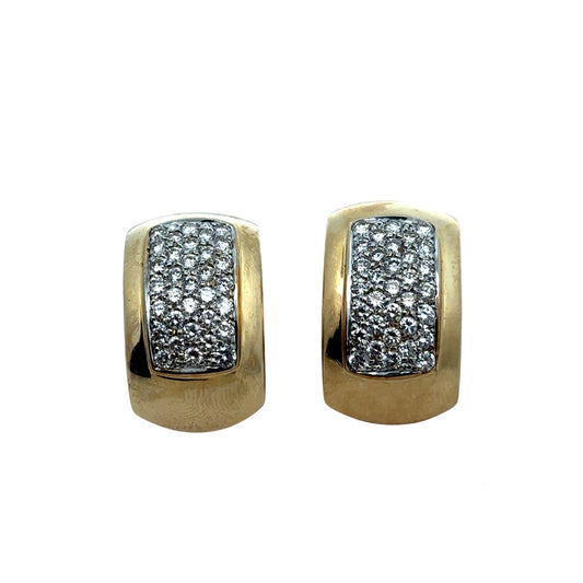 Chanel Style Diamond and 14K White and Yellow Gold Earrings
