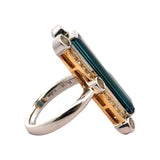 Estate Custom 4.45 ct Elongated Cut Tourmaline Diamond Citrine Platinum/18K Yellow Gold Ring 15699