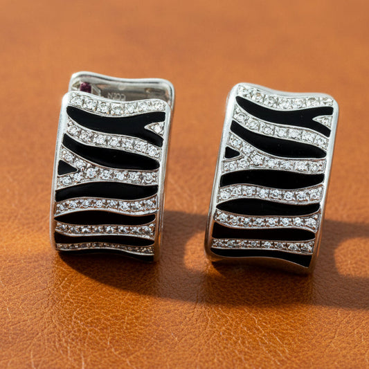 Roberto Coin "Animalier" Diamond and Enamel 18K White and Yellow Gold Earrings