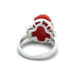 Natural Coral and Diamond Platinum Ring