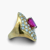 Natural 1.37ct Ruby and Diamond 18k Yellow Gold Ring