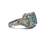 1970's Modern Aquamarine and Diamond Platinum Ring