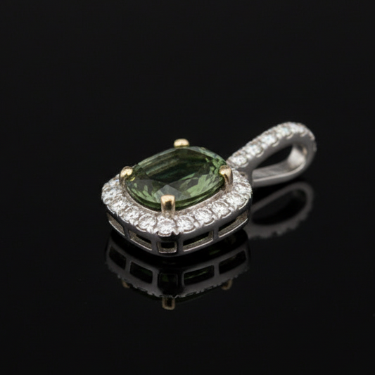 Natural Alexandrite (Color Change Bluish Green to Purple) GIA and Diamond Pendant