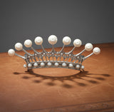 Designer Mikimoto Cultured Pearl and Platinum Crown Brooch