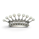 Designer Mikimoto Cultured Pearl and Platinum Crown Brooch