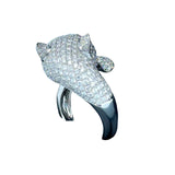 Panther, Diamond, Emerald and 18K White Gold Ring