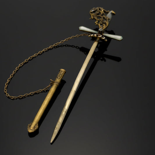 Victorian Royalty Sword French Enamel and Diamond Brooch