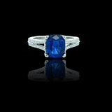 Fine Cushion Cut Sapphire and Diamond 18K White Gold Ring