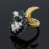 Vintage Diamond and Sapphire Freeform 14k Yellow and White Gold Ring