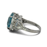 1970's Modern Aquamarine and Diamond Platinum Ring