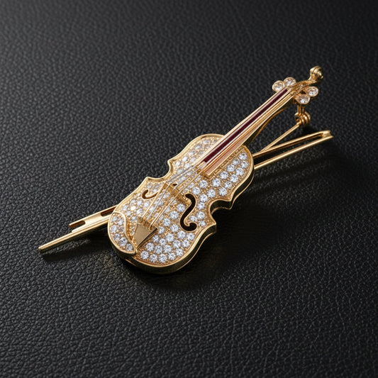 Violin Diamond and Ruby Pendant/Brooch 18kt Yellow Gold