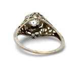 Art Deco .46ct. Old European Cut Diamond Filigree 14k White Gold Ring