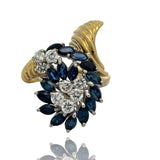 Vintage Diamond and Sapphire Freeform 14k Yellow and White Gold Ring