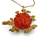 1960's Carved Coral Motif and 14k Yellow Necklace