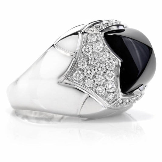 Bvglari Onyx, Diamond and 18K White Gold Ring
