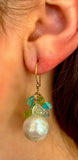 Estate 15 mm South Sea Pearl Semi Precious Dangle Earrings 13292