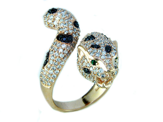 Effy White and Black Diamond, Emerald and 14K Rose Gold Panther Ring