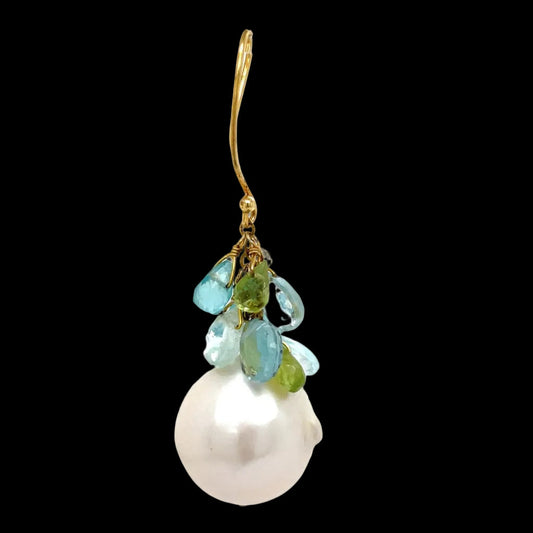 South Sea Pearl Semi Precious Dangle 14K Yellow Earrings