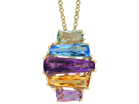 14K Yellow Gold 6.30 cttw Multicolor Gemstone Pendant With Chain 12043