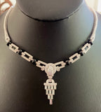 Classy Estate 12.00 ctw Diamond Onyx Platinum Necklace 14105