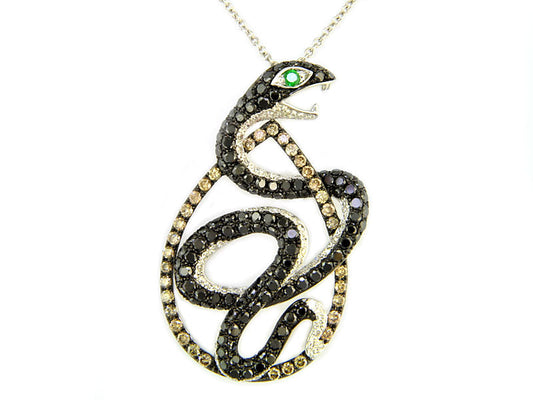 E.H. Collection 1.72 cttw Diamond and Emerald Snake Pendant With Chain 12943