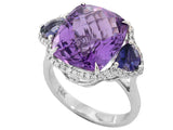 Effy Amethyst and Iolite 14K White Gold 3-Stone Ring