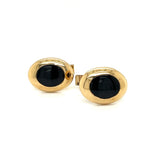 Estate Oval Black Jade 14k Yellow Gold Cuff Links 13773