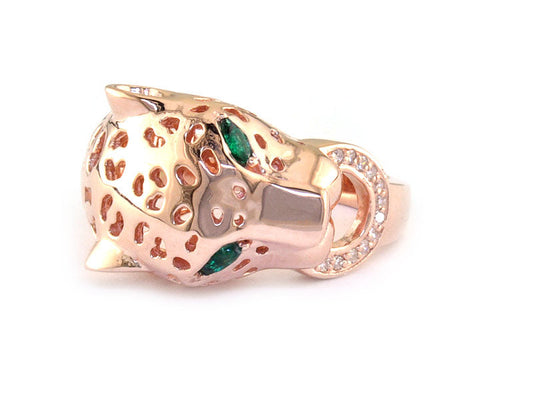 E.H. Collection 14K Rose Gold Diamond and Emerald Panther Ring 12208