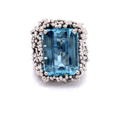 Custom Made Estate 20.20ct Aquamarine 18k White Gold Thistle Ring 12554