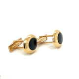 Estate Oval Black Jade 14k Yellow Gold Cuff Links 13773