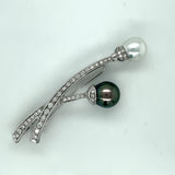 Estate Designer Molina South Sea & Tahitian Pearl Diamond Brooch 13881